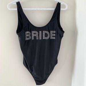 Black bedazzled BRIDE one piece swim suit